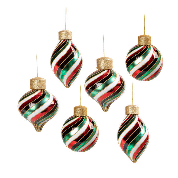 MacKenzie-Childs Christmas Magic Swirl Glass Ornaments - Set of 6